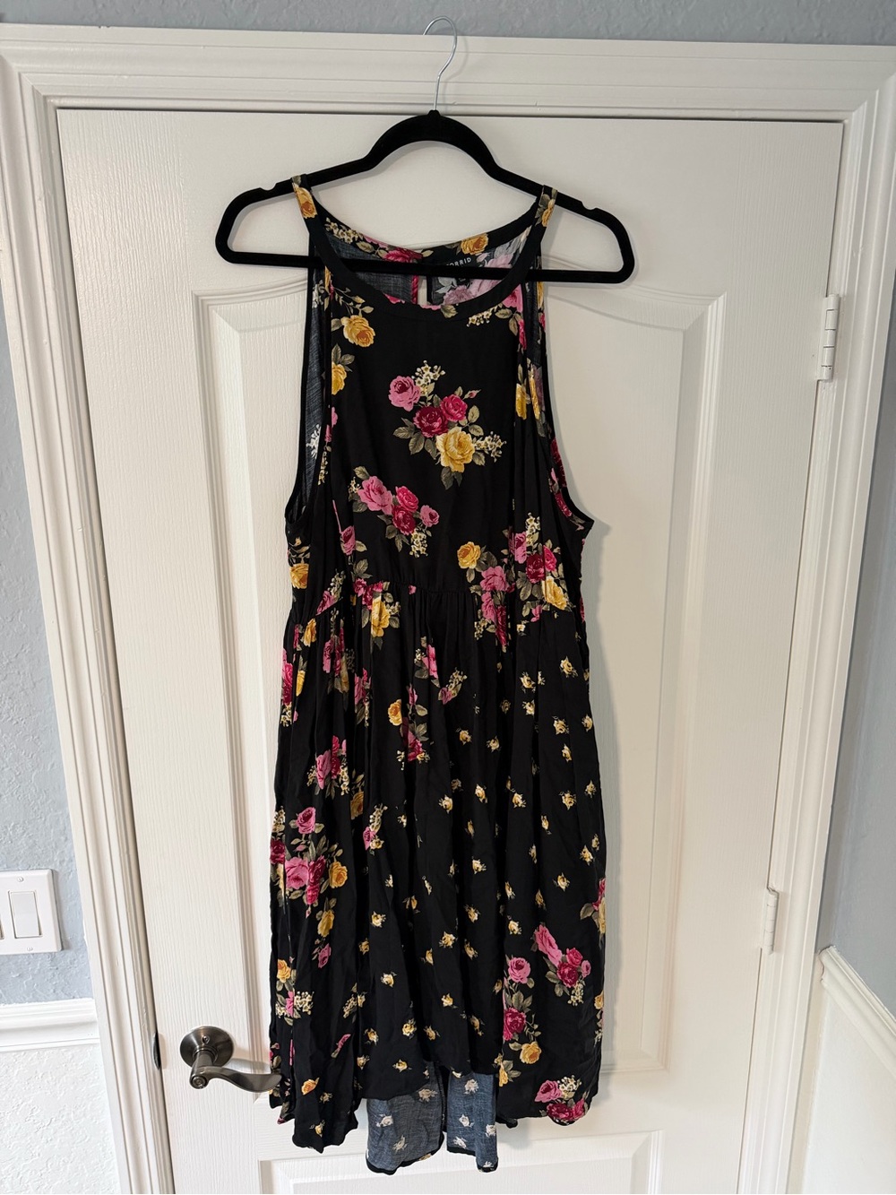 Black Halter Floral Sleeveless Hi Lo Dress